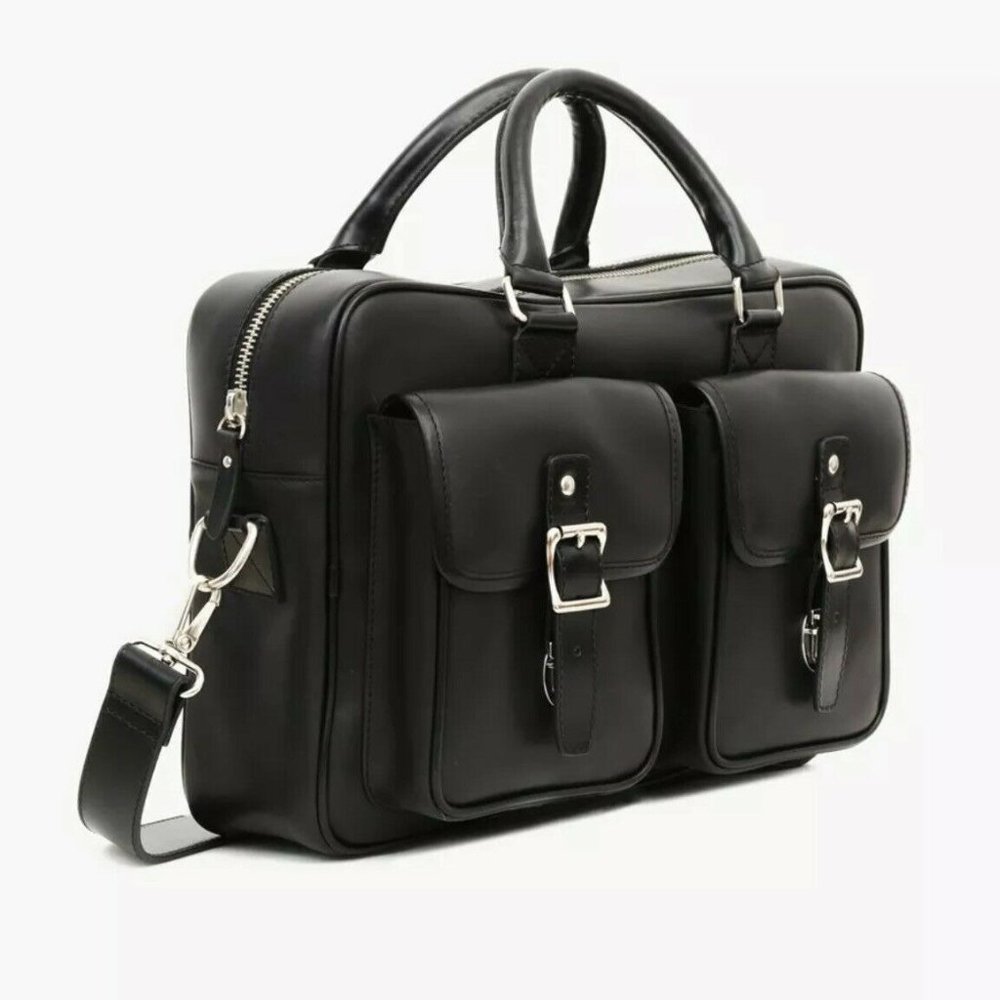 Thursday Boot Company Continental Briefcase Black Leather Strap Bag